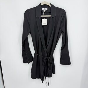 NWT HL Affair Wrap Dress black sz XS long sleeve tie waist HL 1558